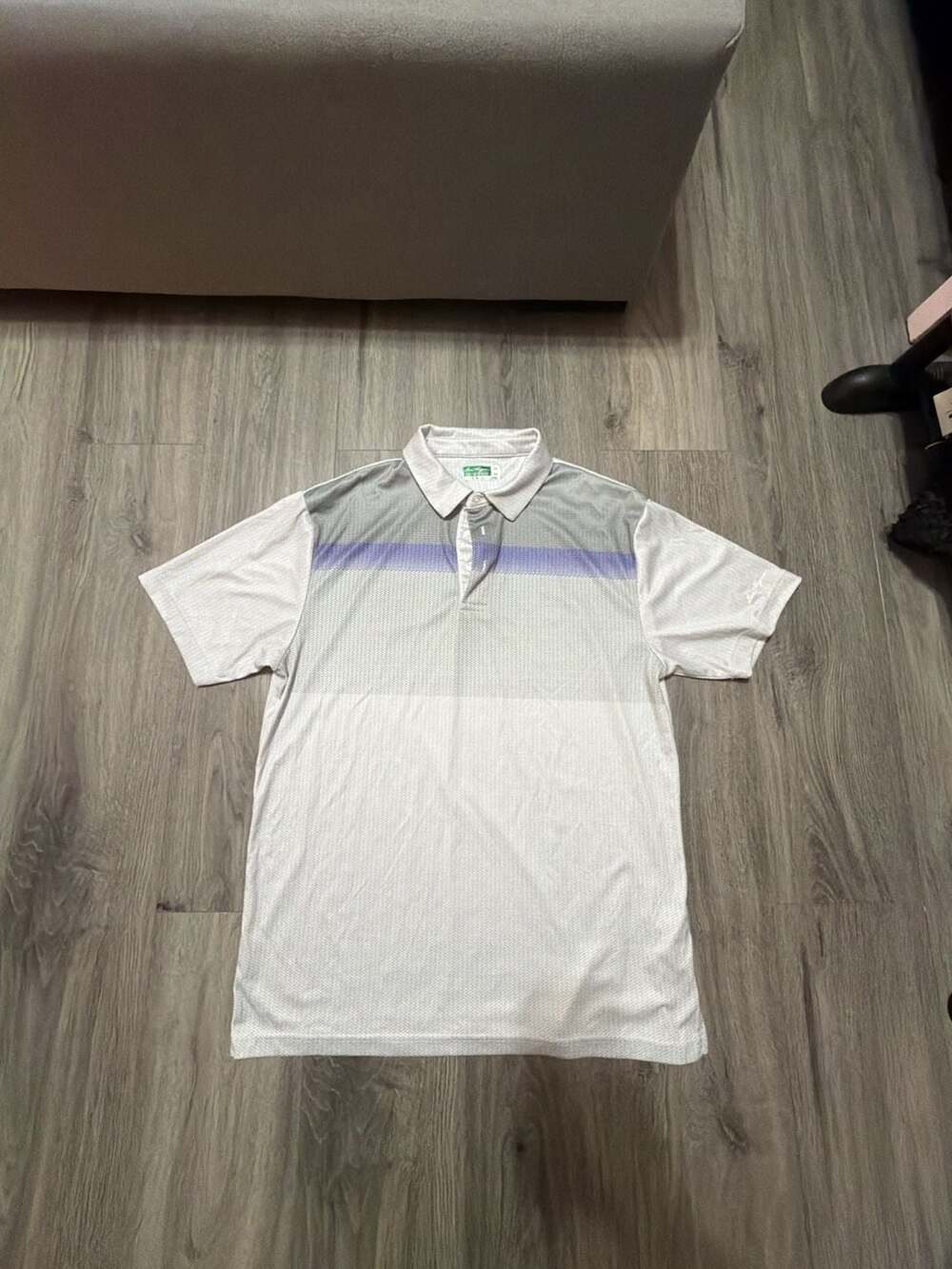 Ben Hogan Performance Men's Gray Purple Striped Golf Polo Shirt Medium